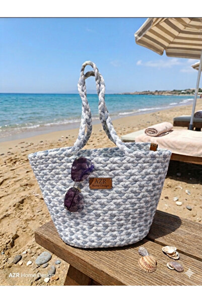 AZR HOME DESİGN Natural Jute Rope Handmade Straw Bag Beach Bag Daily Bag 26X46