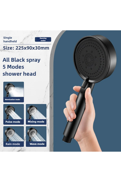 Choice10 رأس دش يدوي عالي الضغط باللون الأسود بالكامل - قطعة واحدة مع حامل وخ...