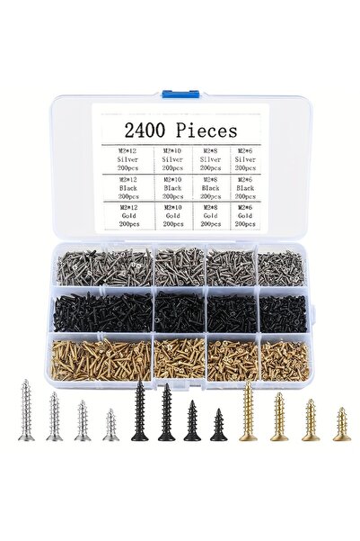Choice 2400 قطعة من براغي التثبيت الذاتي المصغرة، براغي خشبية M2، براغي برأس ...