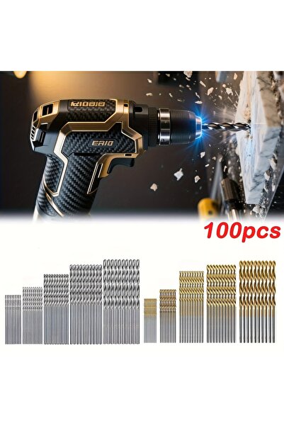 Choice مجموعة رؤوس مثقاب فولاذية عالية السرعة مطلية بالتيتانيوم، 100 قطعة | س...