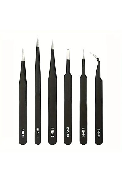 Choice 132-6pcs black Antistatic Stainless Steel Tweezers 6 PCS Precision Mai...