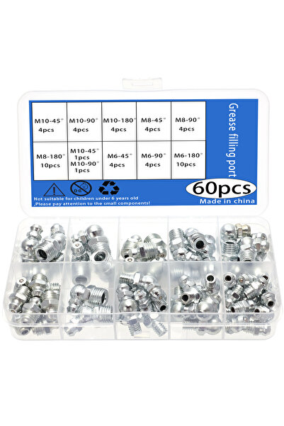 Choice مجموعة حلمات تشحيم مجلفنة مكونة من 60 قطعة - حلمات تشحيم M6/M8/M10 بزا...