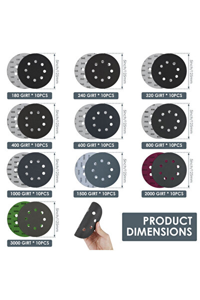 Choice 100PCS 8 Hole 125mm Sandpaper Woodworking Metal Grinding Disc Abrasive...