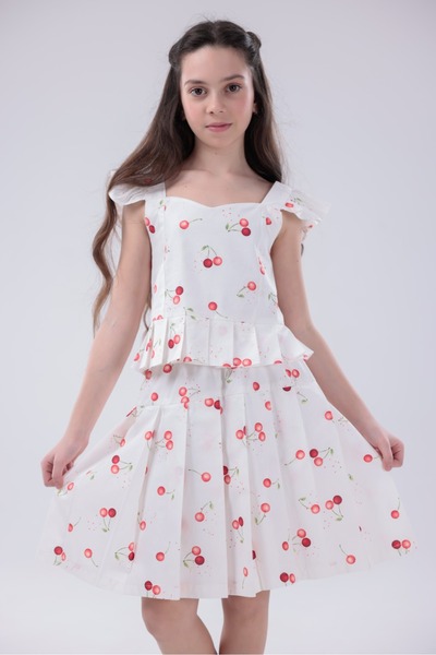 EYLÜL ELİF BUTİK Kiraz Sa deznom Ljetna Stilizovana Kombinacija za Devojčice