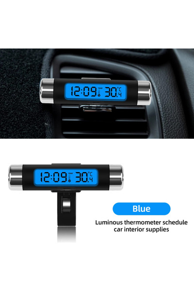 Choice مقياس حرارة رقمي محمول 2 في 1 للسيارة، مزود بشاشة LCD زرقاء وإضاءة خلف...