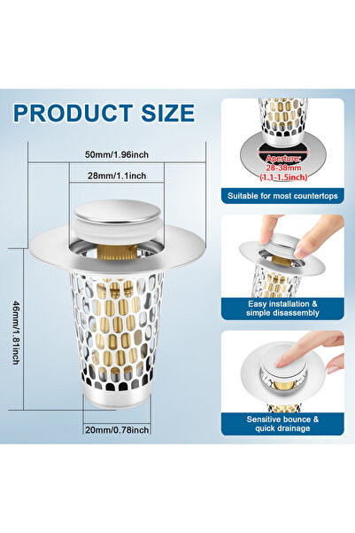 Choice 2Pcs 2Pcs Pop Up Sink Drain Strainer Stainless Steel Washbasin Plug An...