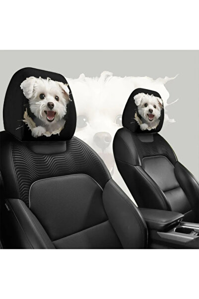 Choice طقم غطاء مسند رأس السيارة من قطعتين بتصميم جرو أبيض لطيف يلتصق بلسانه،...