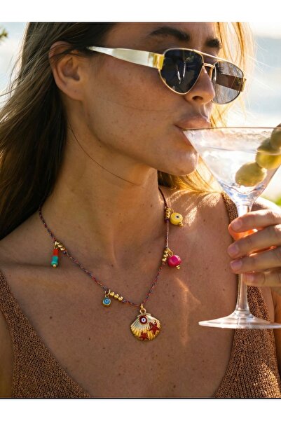 Mope Accessories Colorful String Women's Necklace with Sea Shell and Evil Eye...