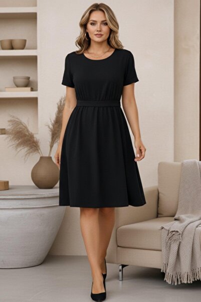 Mossta Rochie midi cu mânecă scurtă și detaliu cu nasturi la spate - Negru