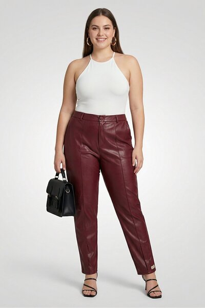 The Giving Movement Women Skinny Fit Plain Split Hem Pants, Maroon