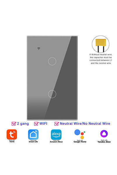 Choice3 110-240V US Standard 121JL-GRAY-02 Smart WiFi Switch Single Neutral W...