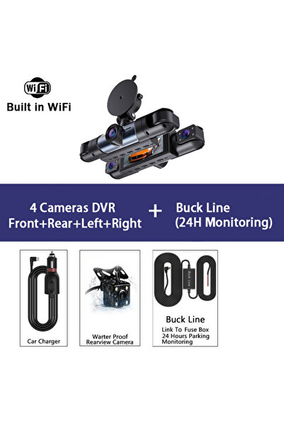 Choice7 None QR53-4CH DVR-BL 4 Channel 1080P 360 Degree Dash Cam For Cars WIF...