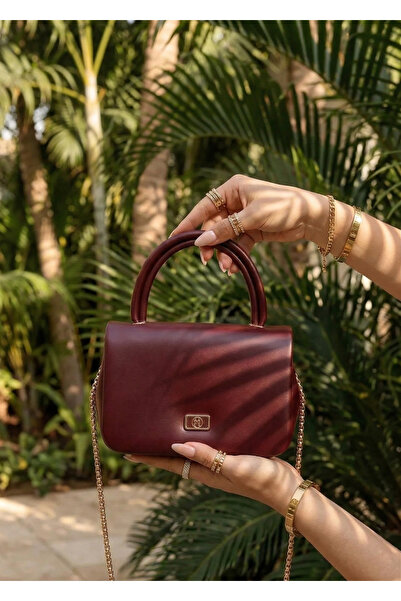 Çanta Trend Mini cutie de damă bordeaux cu mâner, geantă compartimente latera...