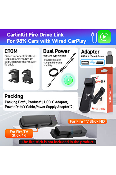 Choice FireDrive Link Pro NEW Carlinkit Support Fire TV Stick Converter CarPl...