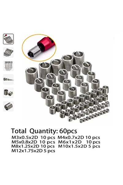 Choice 60Pcs Wire Thread Insert M3 M4 M5 M6 M8 M10 M12 Fastening Thread Inser...