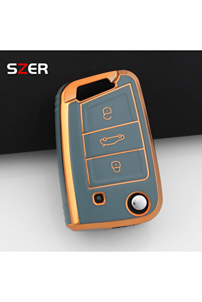 Choice8 3 BTN Grey case TPU Red Car Key Case Cover Holder KeyChain For VW Vol...