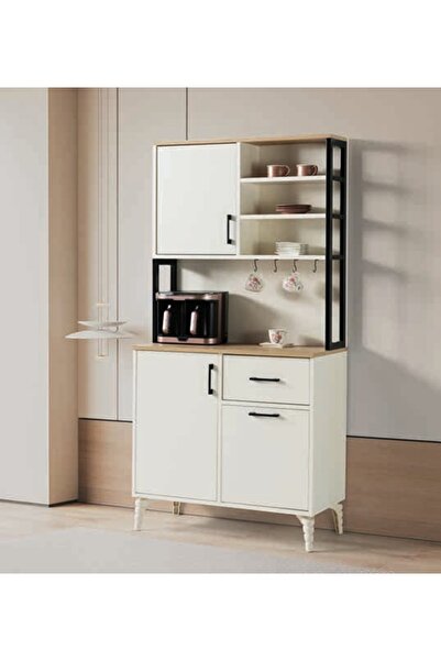 OnurEvimde Kahve Köşesi Coffee Time Çok Amaçlı Dolap Ekru Meşe Renk Demonte