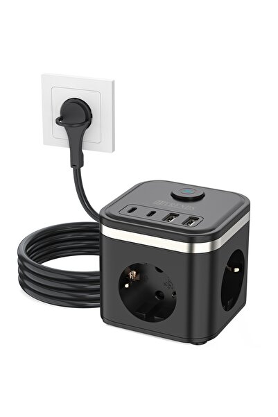 Choice 250V EU 3 black Multifunctional Sket Adapter with USB, 4 USB Ports, 7-...