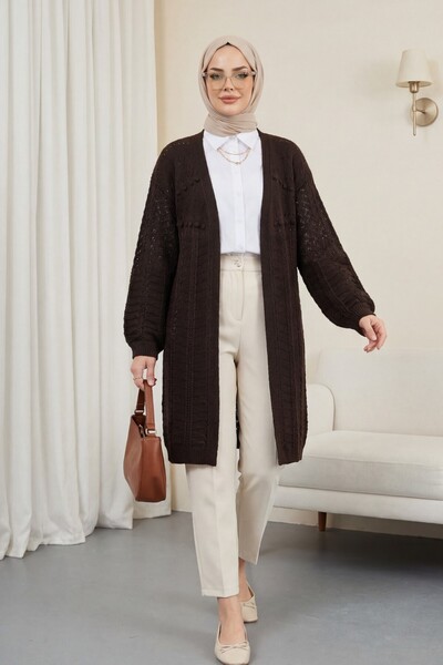 Modamorfo Πλεκτή ζακέτα Araboy με μικτό σχέδιο και πομπόν - Καφέ