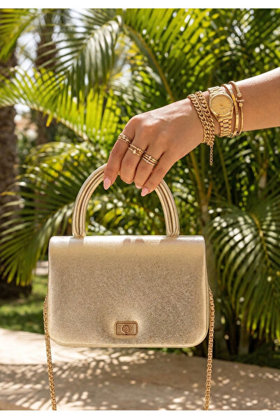 Çanta Trend Geantă de mână mini cutie aurie pentru femei, cu mâner lateral br...