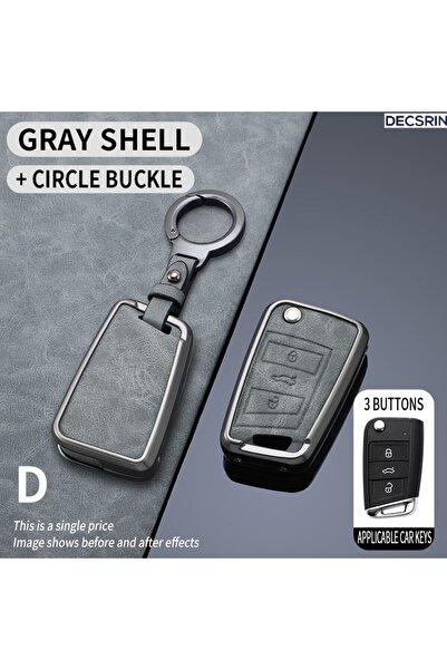 Choice3 طقم غطاء مفتاح سيارة رمادي دائري من جلد وسبائك الزنك، مناسب لسيارات ف...