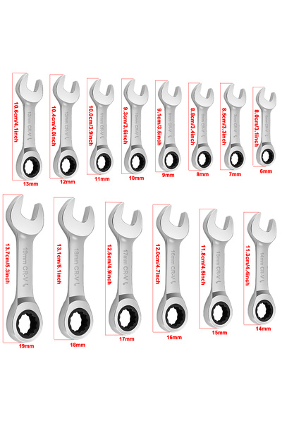 Choice 6-19mm -1set 14pcs Mini Ratchet Wrench Reversible Combination Stubby S...