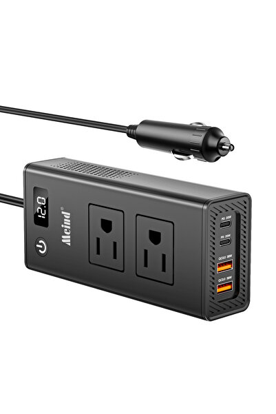 Choice محول طاقة للسيارة من Meind بقوة 200 واط، أسود اللون، يحول التيار المست...