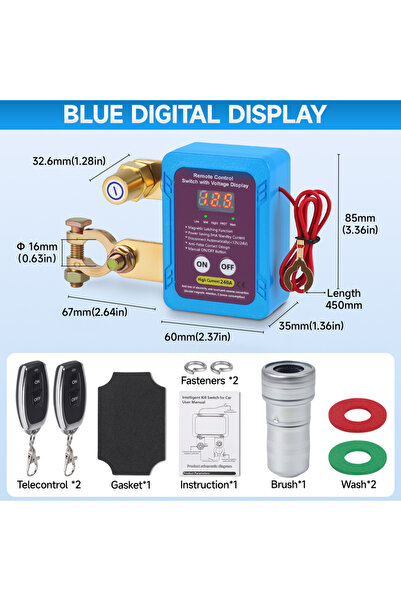 Choice Blue SET 240A 12V Remote Battery Disconnect Switch with Led Voltage Di...