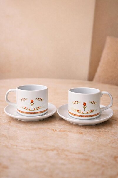 TEDİKS Porselen Çiçek Desenli 2 Kişilik Kahve Fincanı Seti – Tabaklı ve Kaşık...