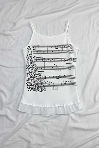 ARS Butik Nota Patterned Y2K Strappy Bottom Lace Detail White Cropped Body