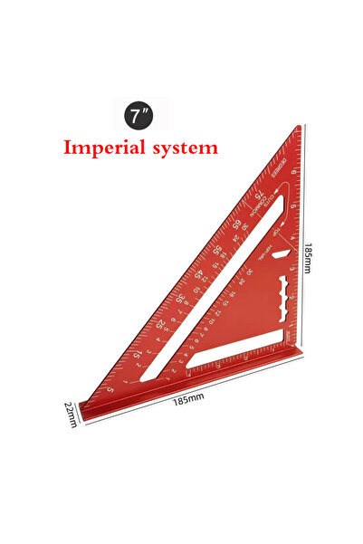 Choice Red 7-Inch Triangle Ruler Aluminum Alloy Measurement Tool with Inch & ...
