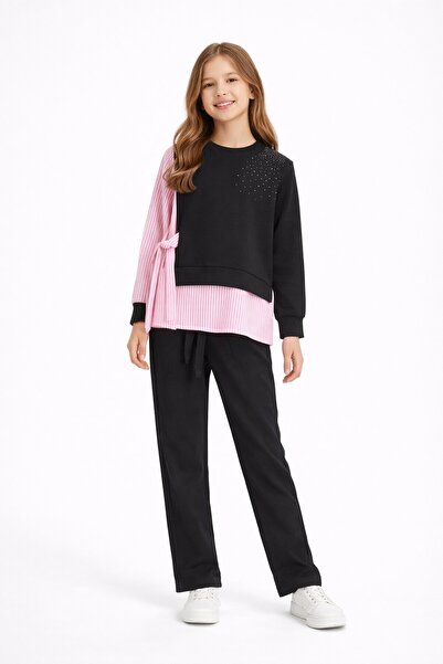 Cansın Mini Crna linija Sa deznom Sa kamenim detaljima Djevojačka bluza i pan...