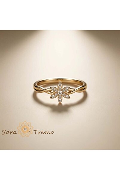 SaraTremo Flower of Light Ring – 14K Gold Plated Ring with White Zirconia