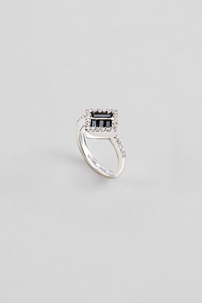 So CHIC... Siyah Baget 18 Ayar Beyaz Altın Kaplama Gümüş Yüzük