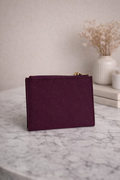 ARLEN STUDIO Minimal Women's Card Holder Wallet Zippered Coin Compartment Small Size Multi-Compartment Women's Wallet Purple