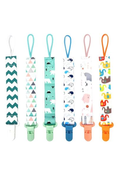 Arabest 6 Pcs Baby Dummy Strap Clip, with 6 Silicone Adapter, Soother Chains ...