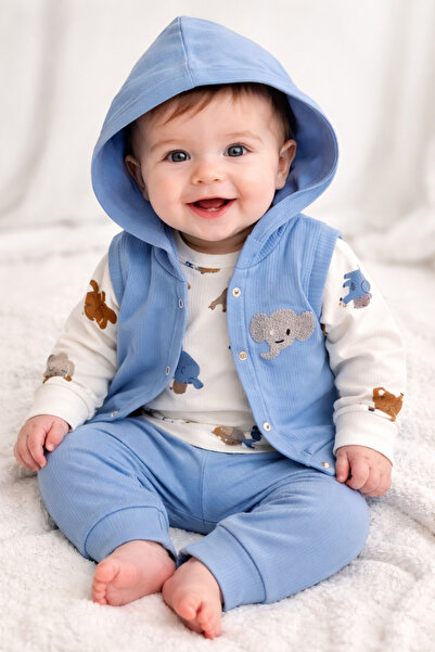 bebekyol Elephant Embroidered Vest Set Baby Set