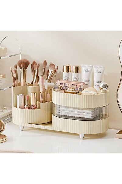 Arabest 3-layer rotary dresser with drawer and brush holder for storage of co...