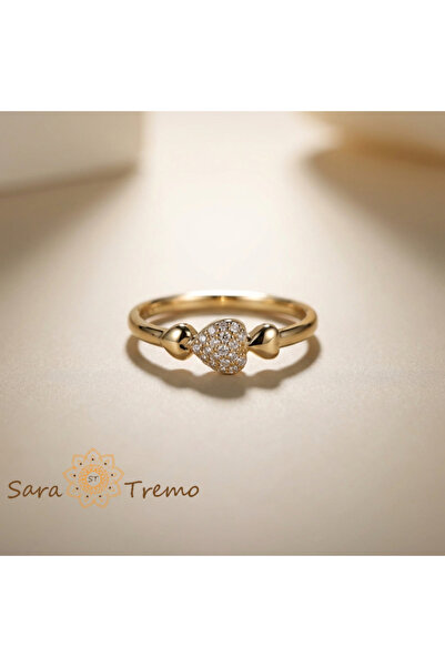 SaraTremo Delicate Heart Ring – 14K Gold Plated Ring with White Zirconia
