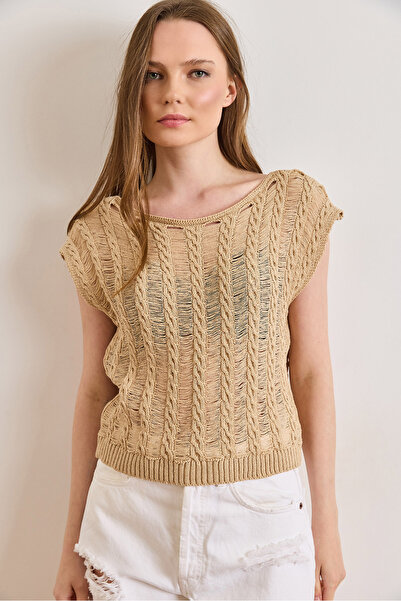 Olalook Bluză tricotată pentru femei Camel Boat Neck tricotaj cu aspect dante...