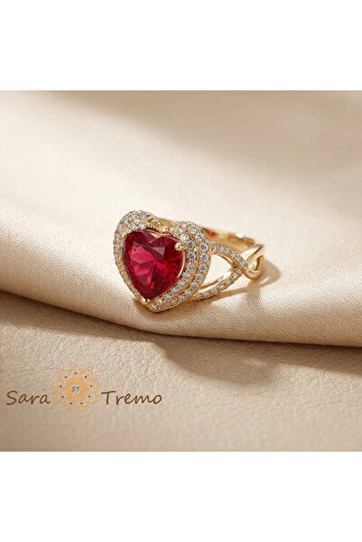 SaraTremo Imperial Ruby Heart Ring – 14K Gold Plated Ring with Red and White ...
