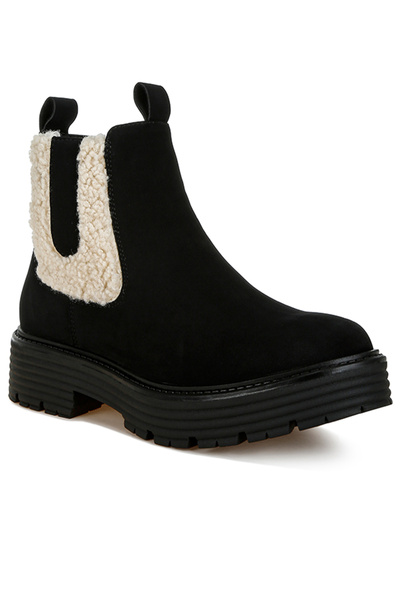 london Rag Women Faux Fur Detail Chunky Ankle Boots