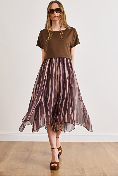 Olalook Women's Brown Skirt with Chiffon Blouse Dress Elb-19002596