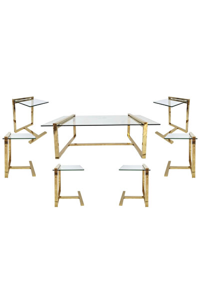 Generic طقم طاولات قهوة مودرن – ستانلس ستيل ذهبي مع زجاج شفاف