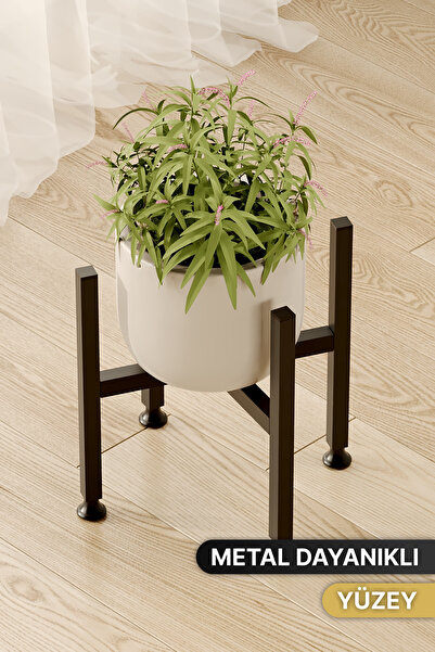 Bino Mini Saksı Sehpası Dekoratif Metal Çiçek Standı Paslanmaz Ayarlı Ayaklı 27 cm Saksılık