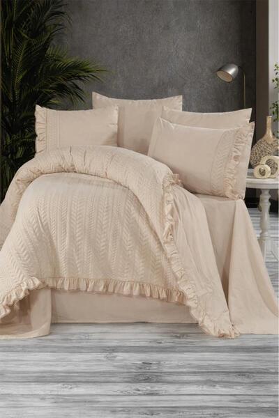 Çeyiz Diyarı Nova 100% Cotton Double Duvet Cover Set Beige
