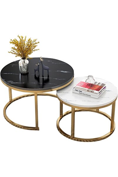 Arabest Marble-Like Round Nesting Coffee Tables Set of 2 for Living Room, Off...