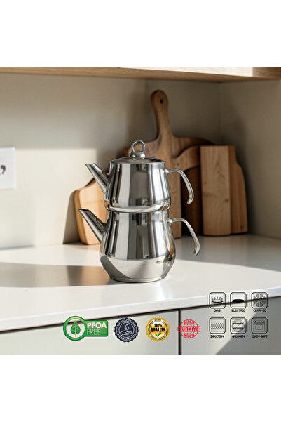 ENASHOP إبريق شاي من الفولاذ - طقم إبريق شاي مقاوم للصدأ - طقم إبريق شاي بمقب...