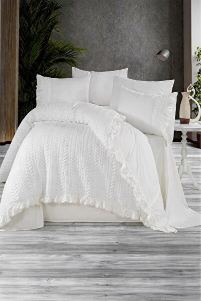 Çeyiz Diyarı Nova 100% Cotton Double Duvet Cover Set Cream