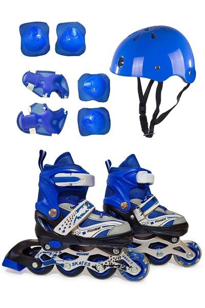 Saule Orjinal Erkek Çocuk Takım Mavi Ayarlanabilir Tekerlek Paten Kask Ve Kor...